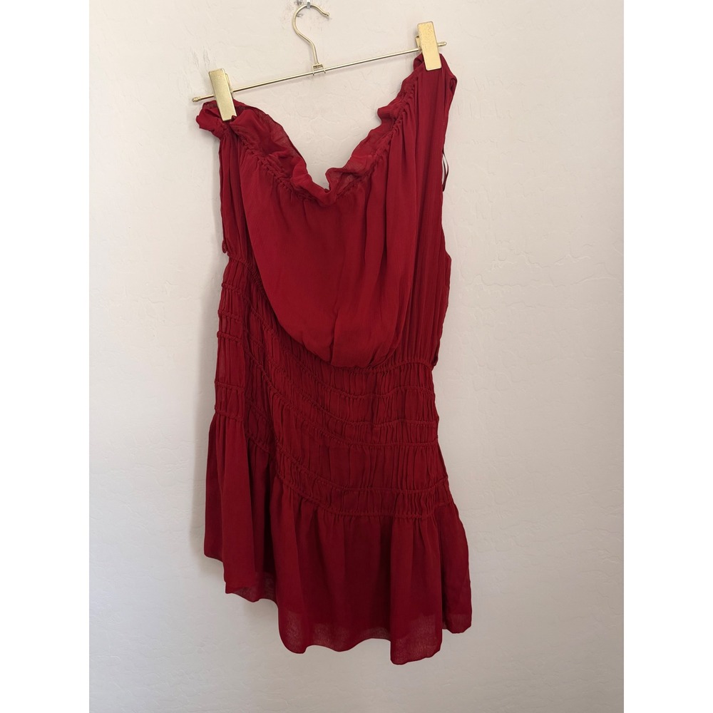 Mango MNG Red Off The Shoulder Smocked Ruffle Mini Dress Size Large
